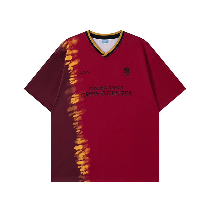 CryingCenter Tie-dye Contrasting V-neck Jersey Tee