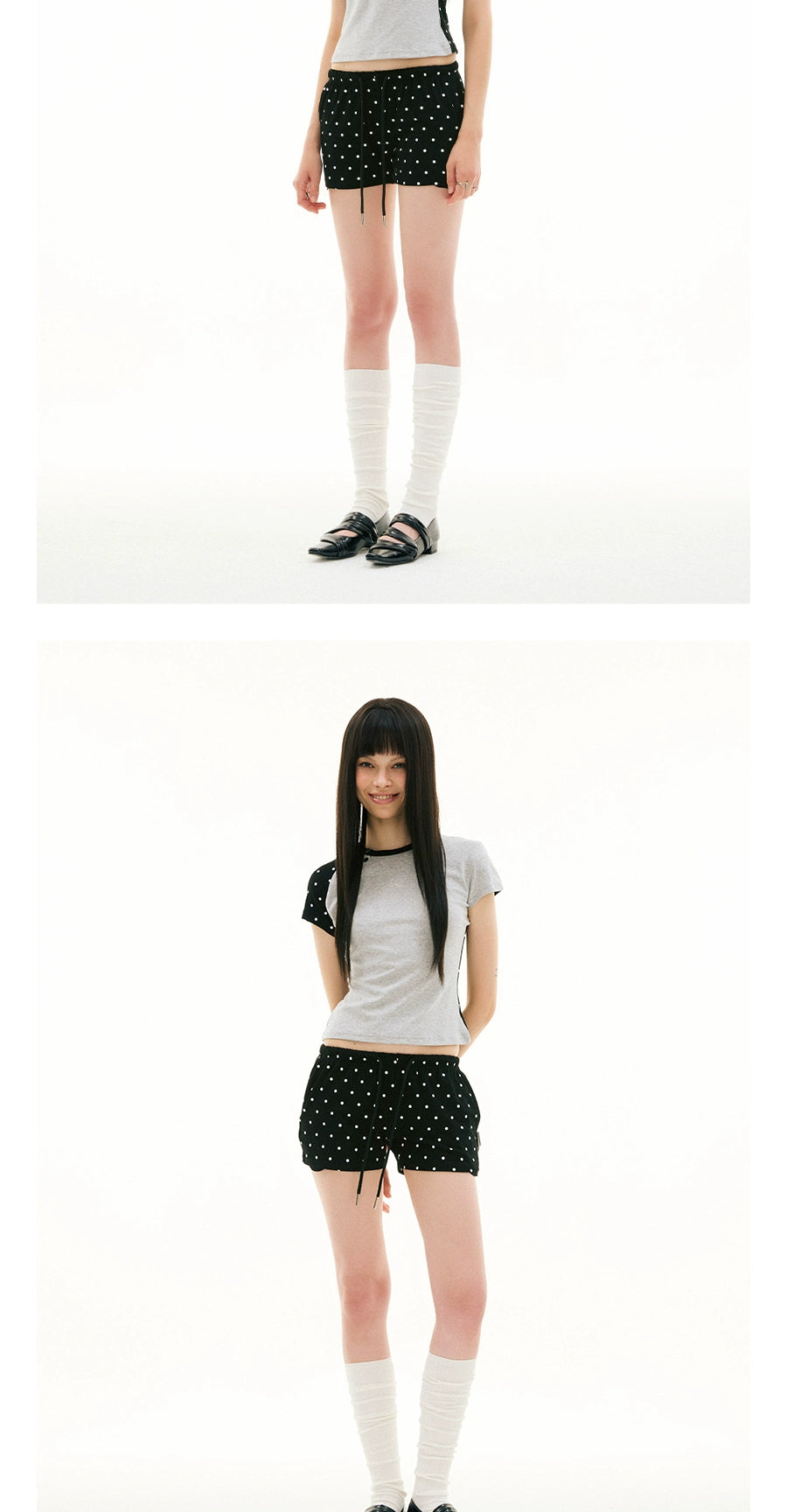 FUNKYFUN Polka Dot Contrasting Irregular Splicing Tee