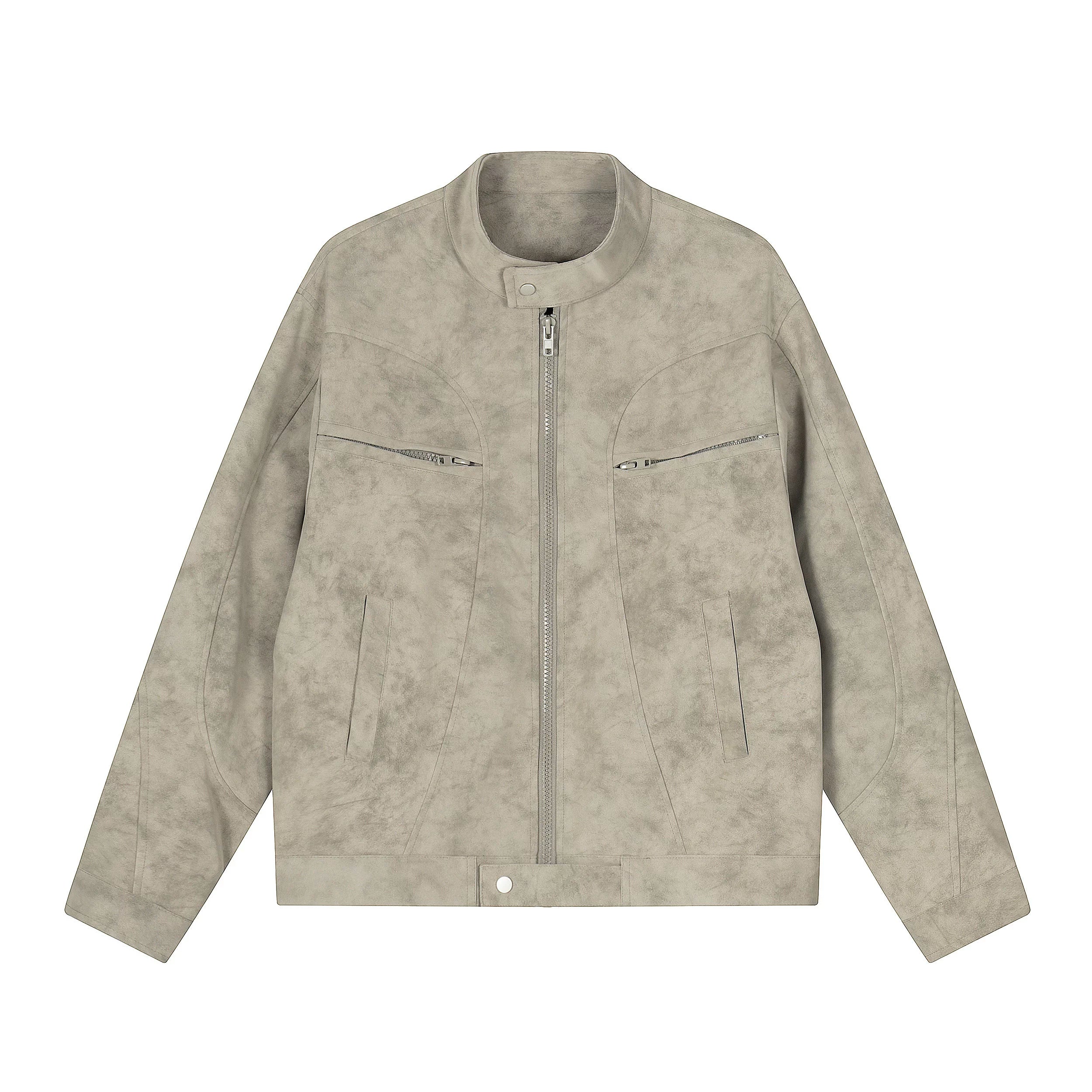 Zuocisankon Stand-up Collar PU Leather Jacket