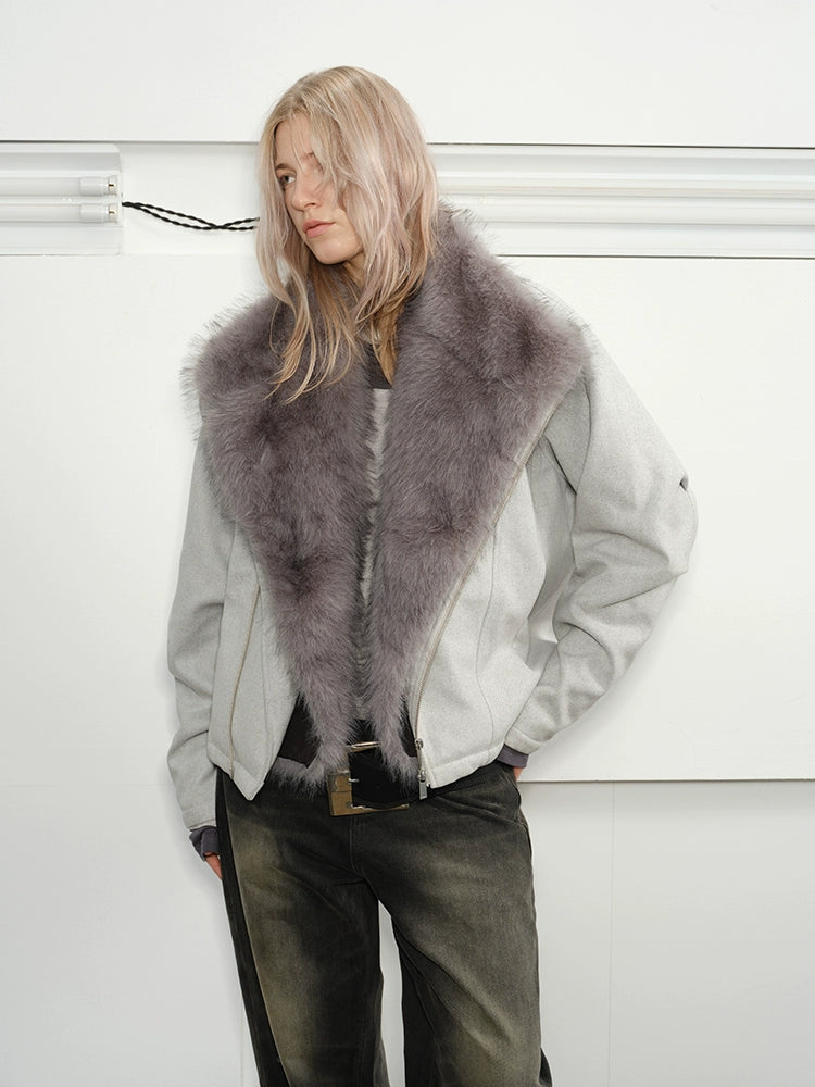 KREATE Diagonal Zipper Velvet Cotton Jacket Thick Jacket