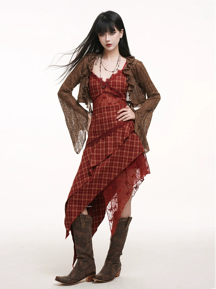LADYGHOST Irregular Plaid Suspender Dress