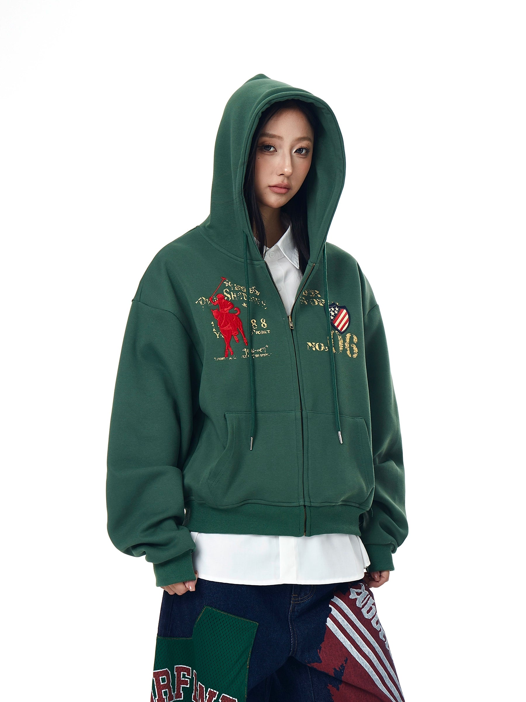 BLACKLISTS Vintage Alphabet Print Embroidered Sweater Jacket