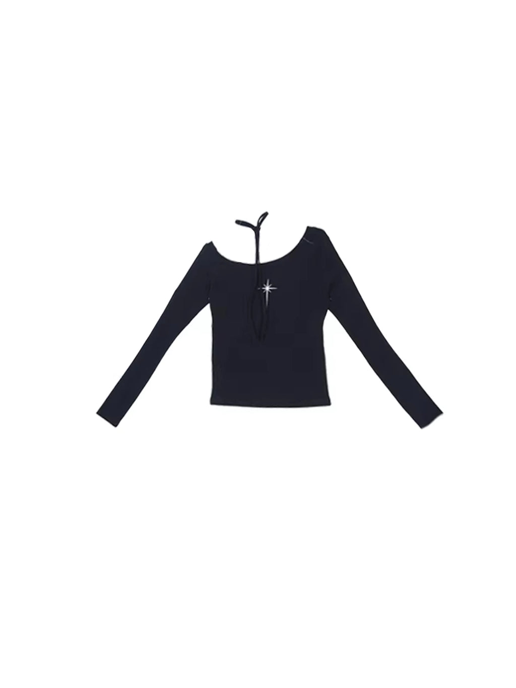 SAMUSAN Letter Embroidered Slanted Shoulder Long Sleeve