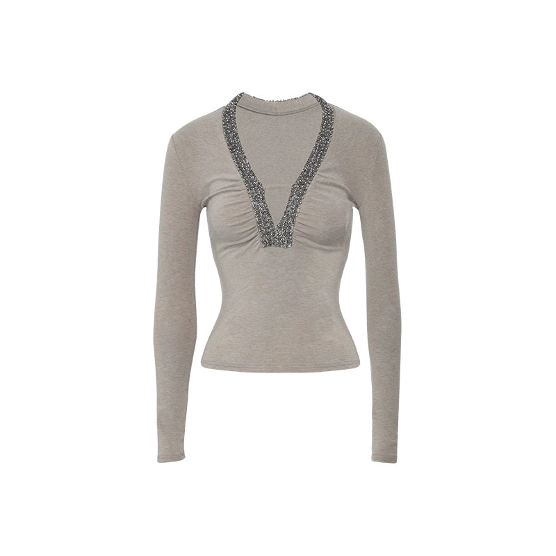 Audwyn V Neck Bead Slim Sleeve