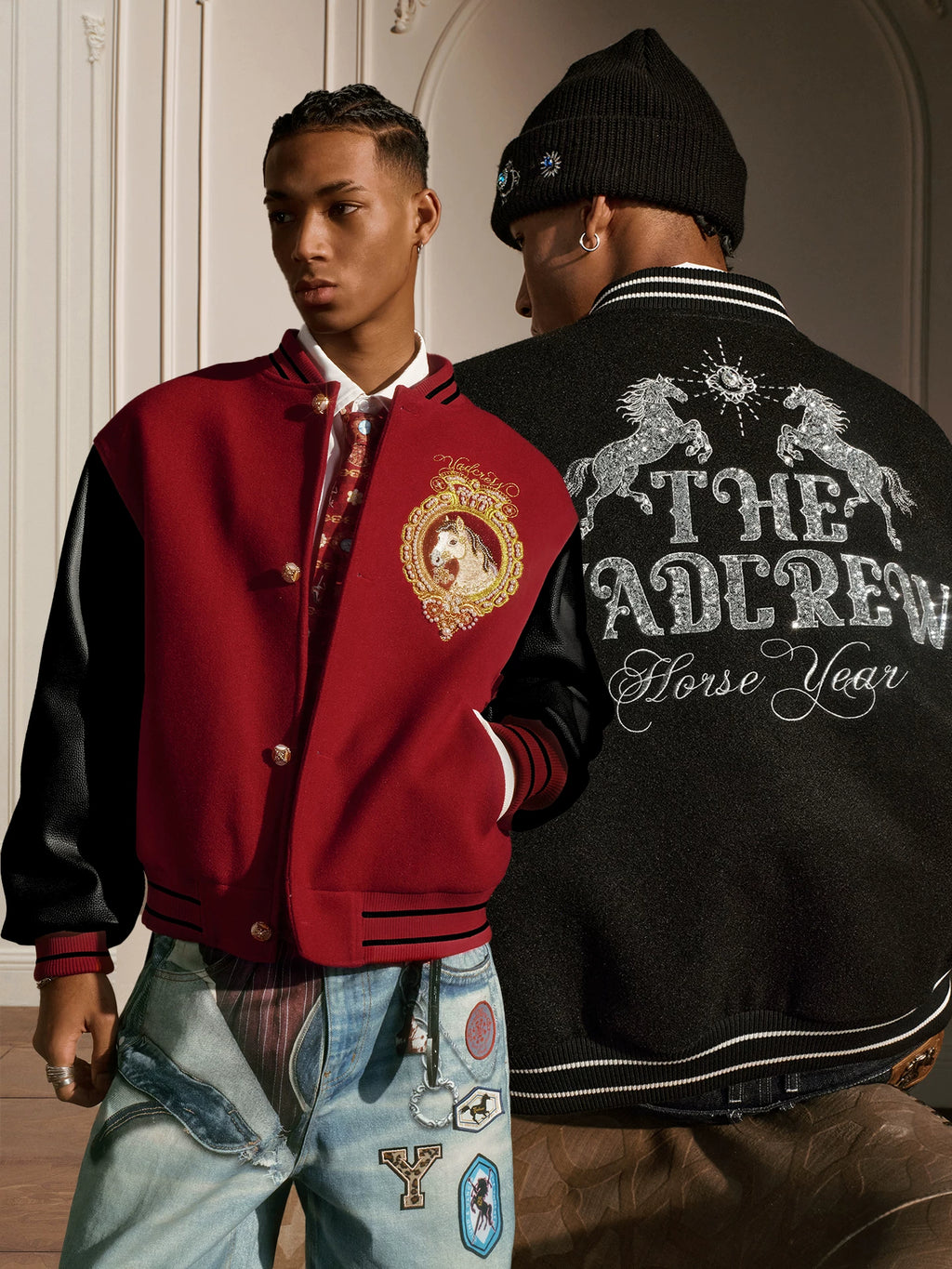 YADcrew Year of The Horse Limited Gold Thread Embroidered Baseball Jacket