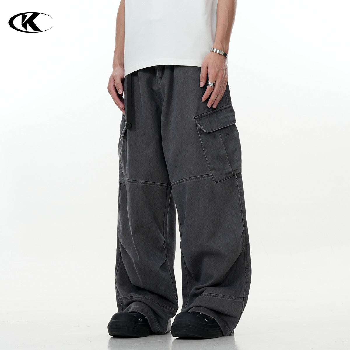 11KN multi-pocket Loose straight wide-leg pants