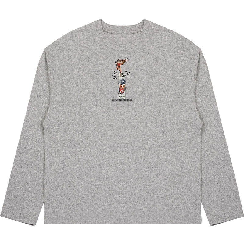 O3PARK Lighter Print Loose Casual Long Sleeve