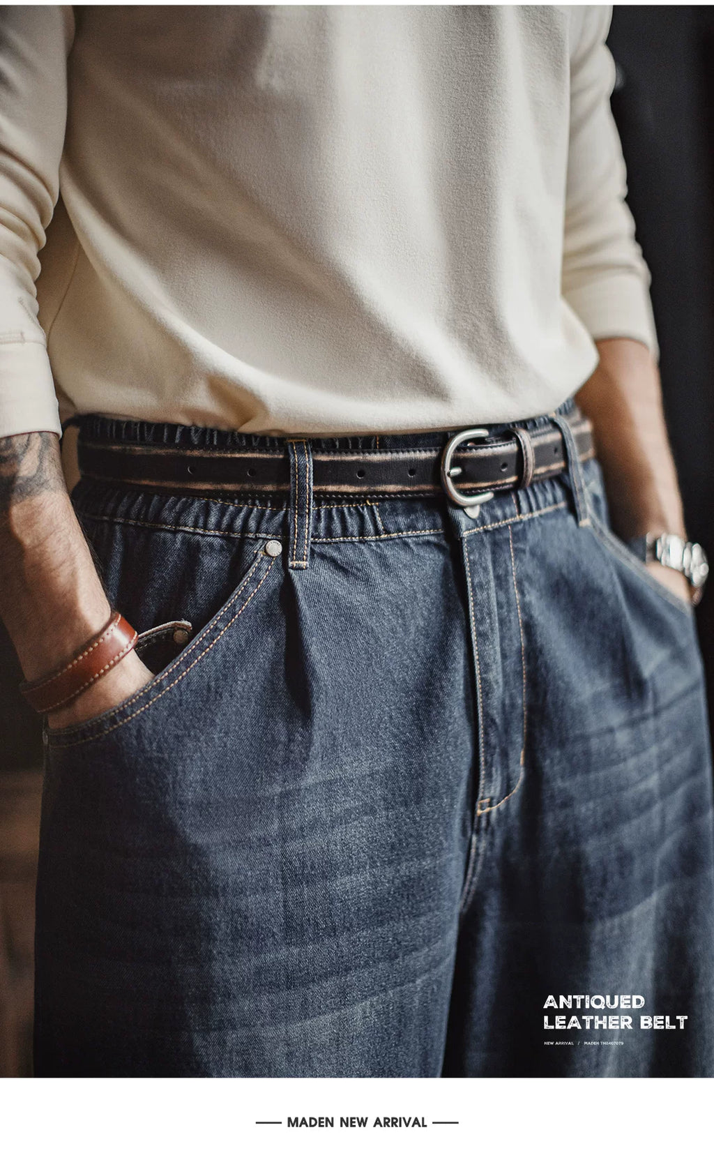 Maden Vintage Top Layer Vegetable Tanned Leather Belt Belt