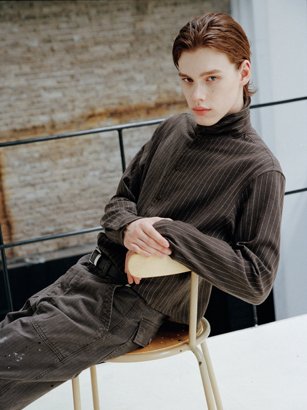 VLABMADE Striped Pendant Short Profile Multi-neck Adjustment Shirt