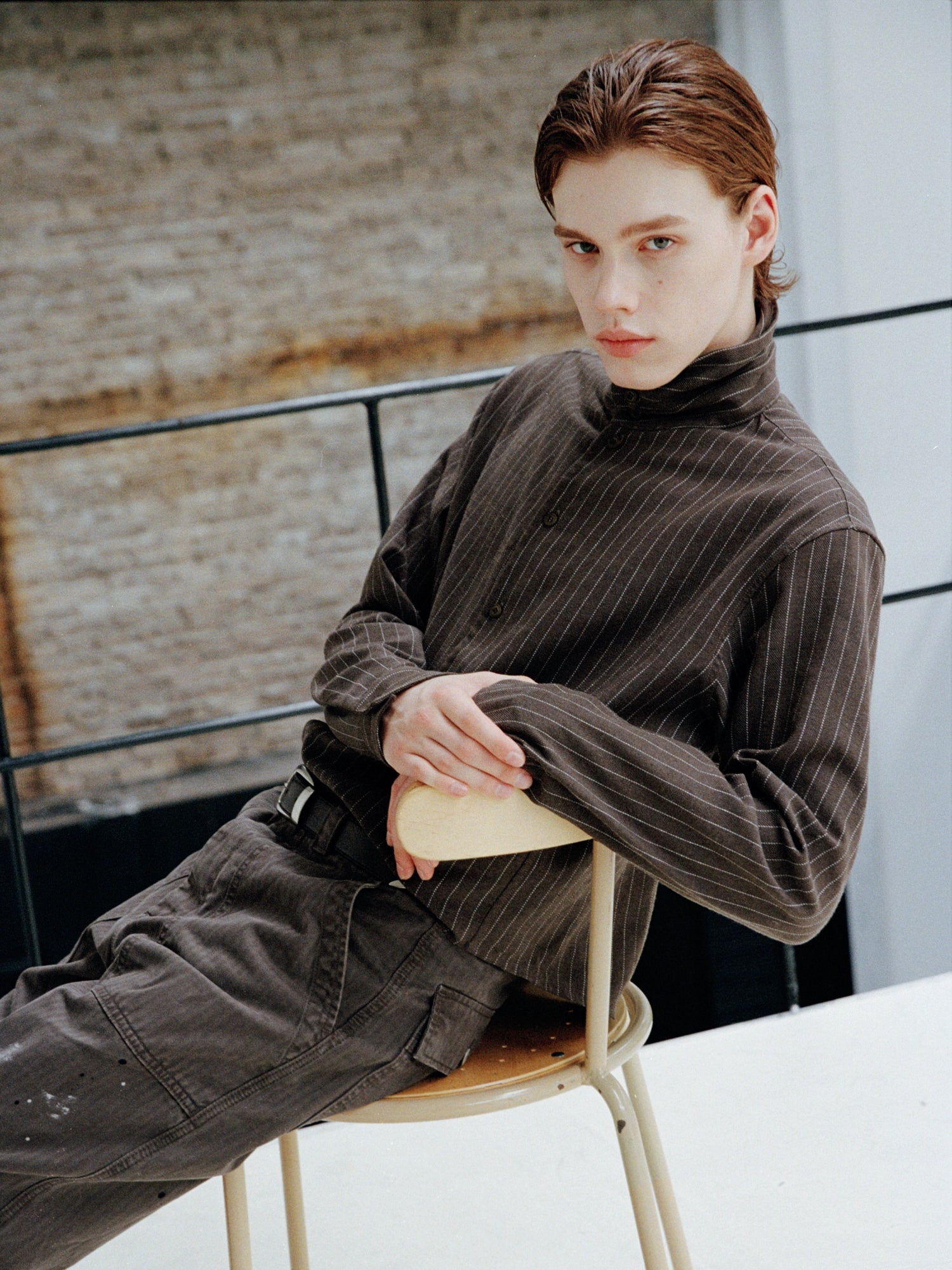 VLABMADE Striped Pendant Short Profile Multi-neck Adjustment Shirt