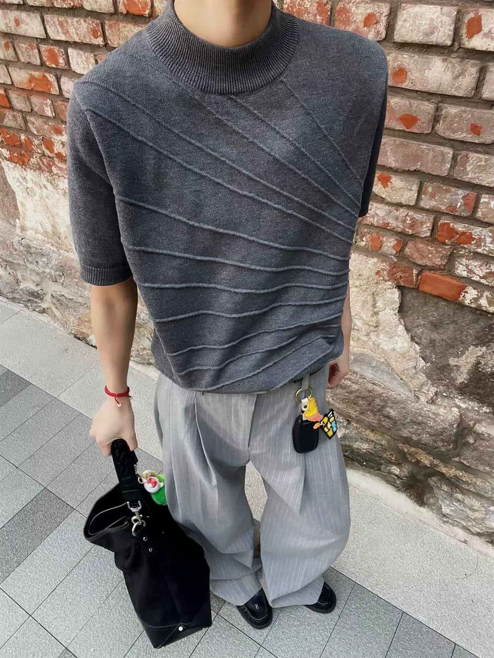 AMBSOM Simple Front Shoulder Knitted Tee