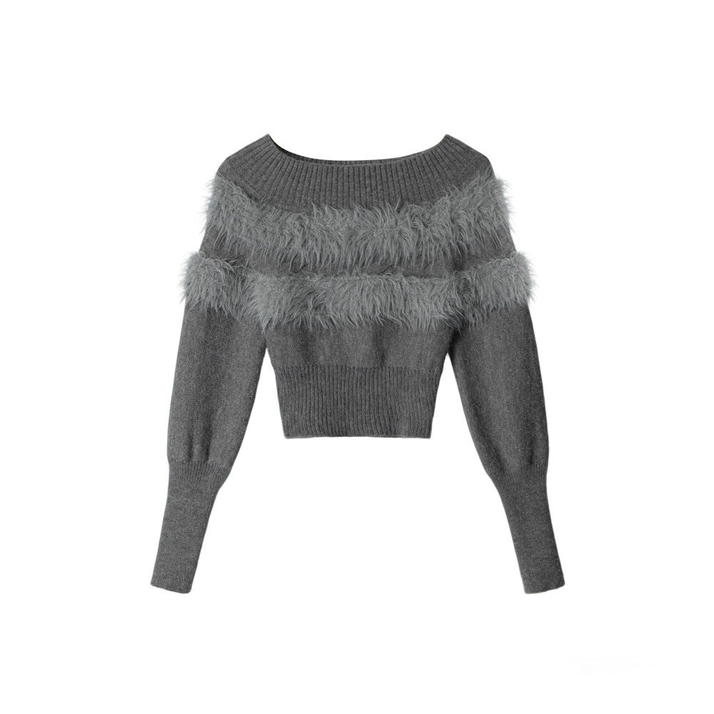 Nariele Mink Hair One-letter Neck Bottomed Knitted Sweater