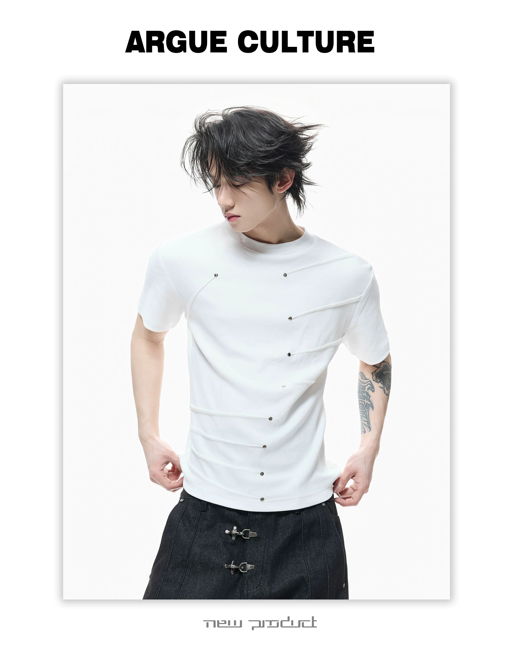 ArguECulturE Rivet Round Neck Straight Shoulder Slim Tee