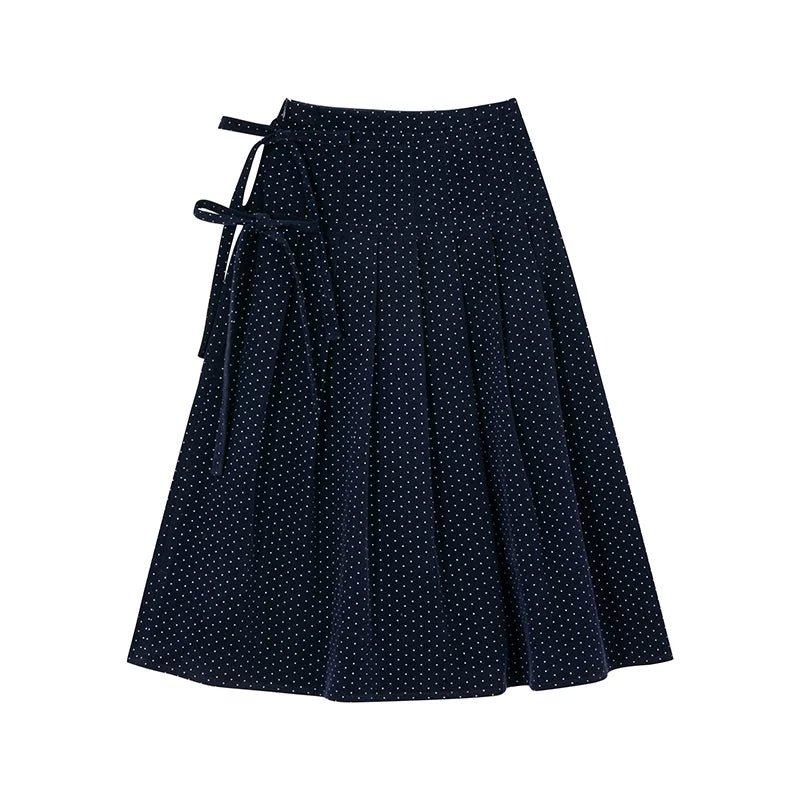 Kano Tie-up Pleated Polka Dot Corduroy Skirt