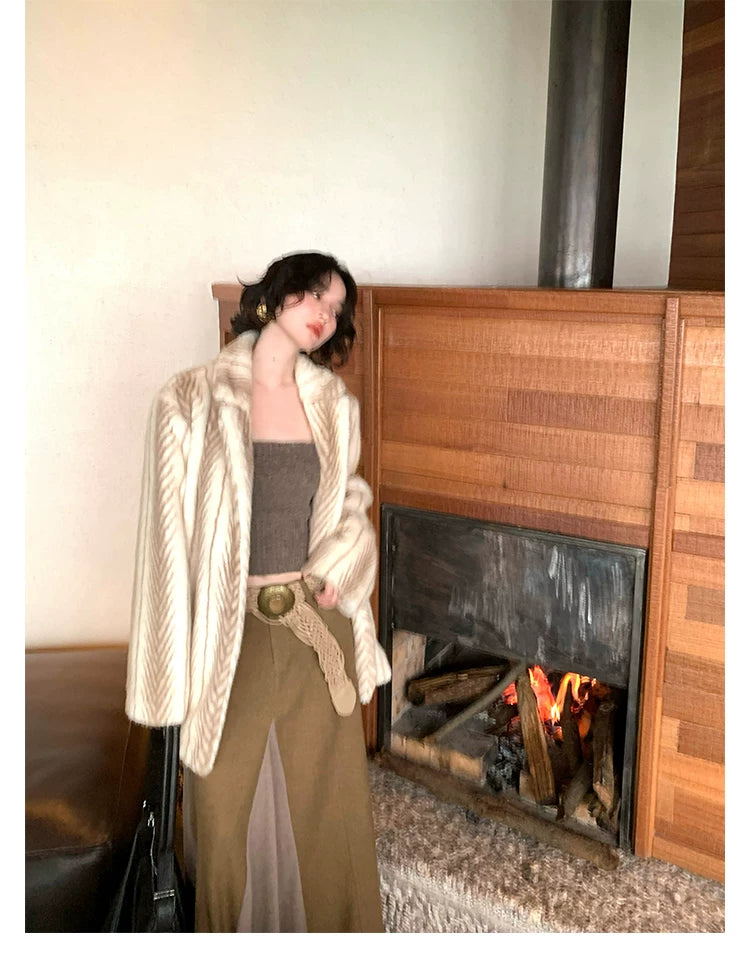 KELIFAN Hong Kong Style Retro Fur Jacket