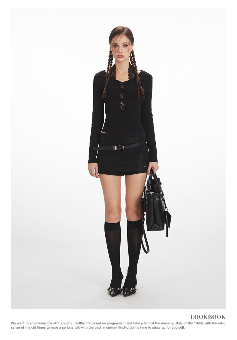 Nariele Lace V-Neck Neck Hollow Long Sleeve