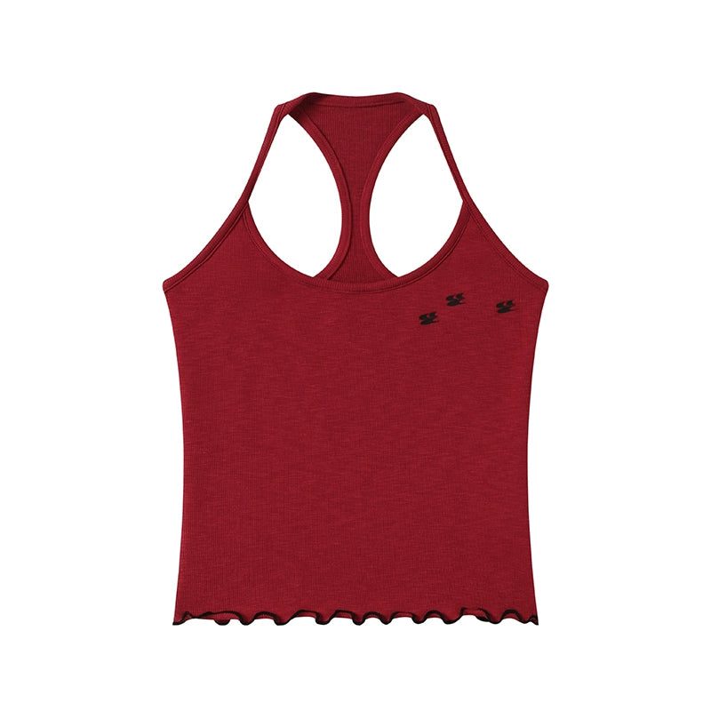 CryingCenter Beauty Shoulder Back Curled Mini Logo Elastic Vest