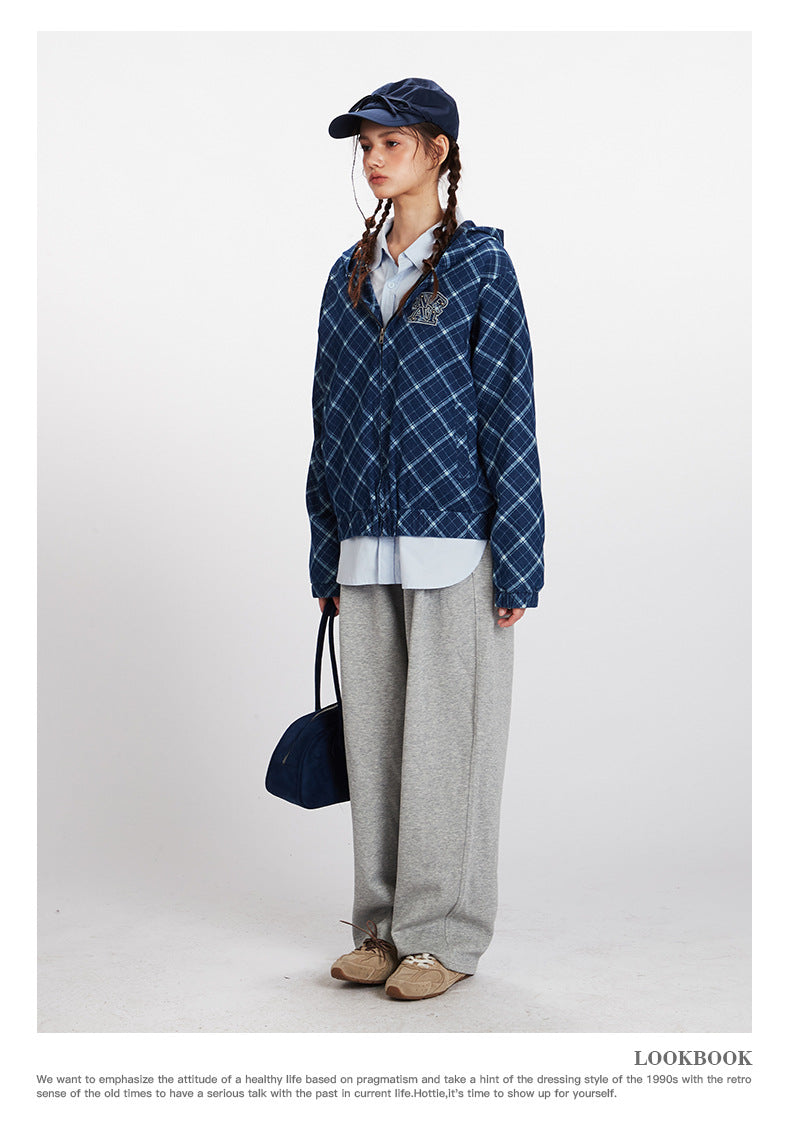 Nariele Plaid Hooded Cardigan Long Sleeve Sweater
