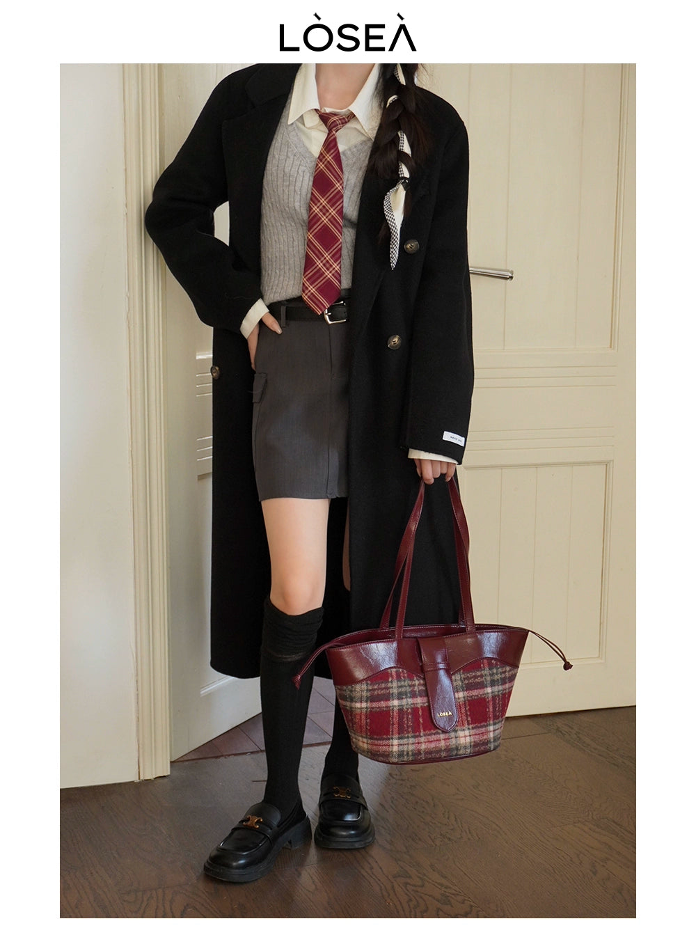 LOSEA Large Capacity Plaid Shoulder Bag