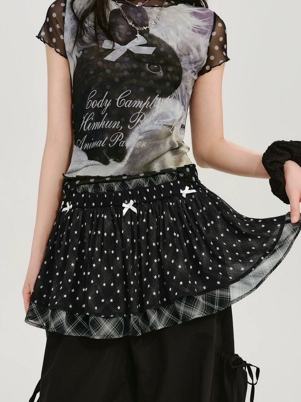 Girlyhalo Vintage Patchwork Star Checkered Skirt