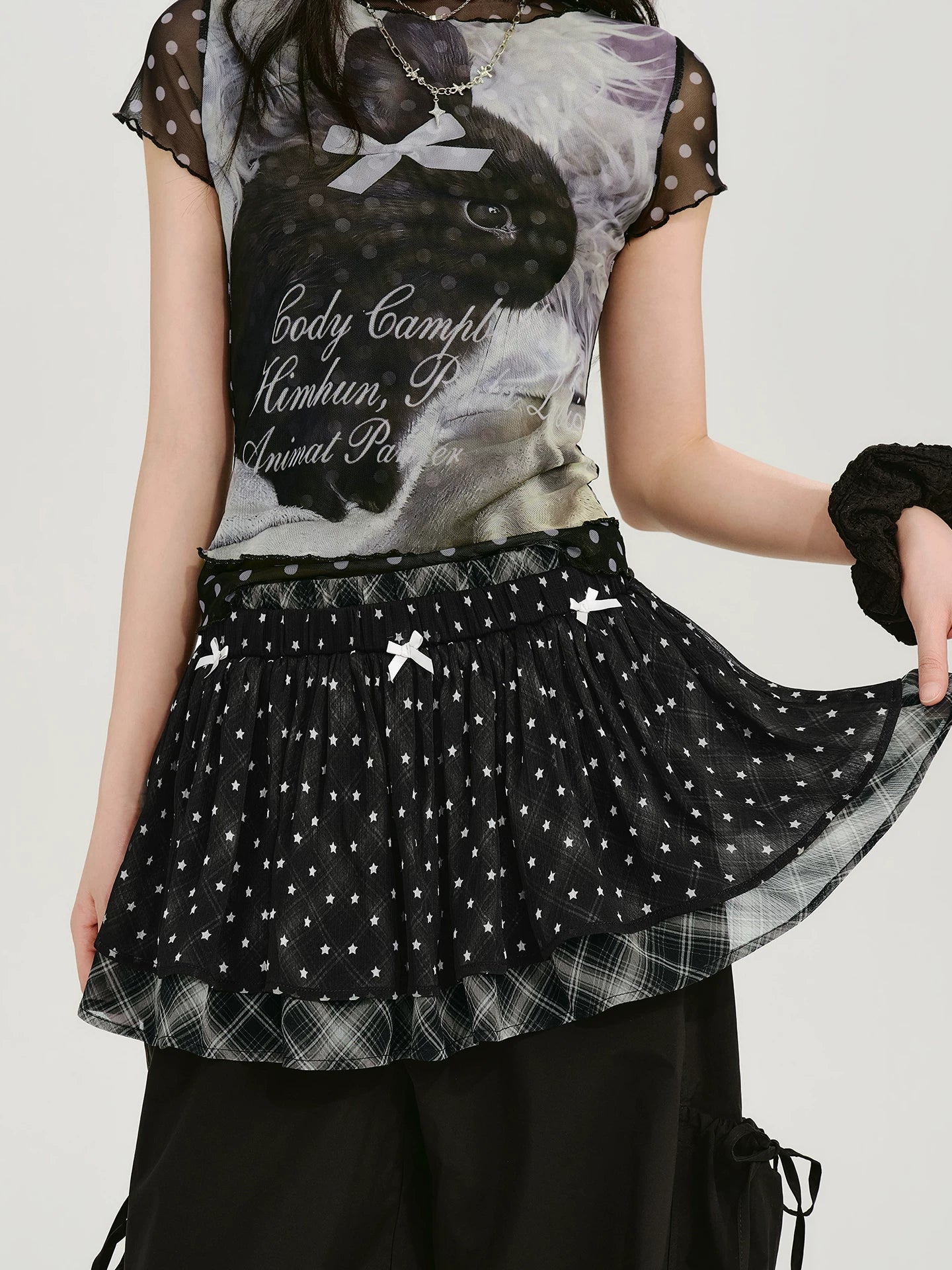 Girlyhalo Vintage Patchwork Star Checkered Skirt