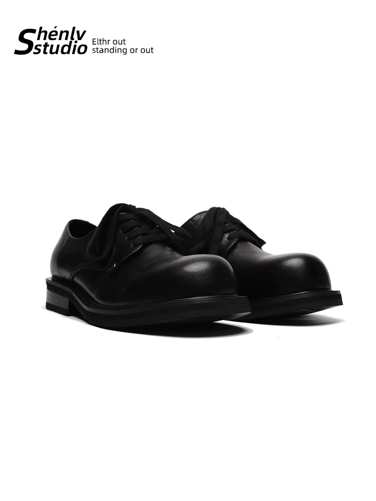 SHENLV turned head thick-soled leather Derby shoes