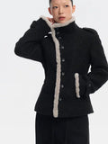 LINY LIBERTY Contrasting Top Stitching Stand-up Collar Woolen Jacket