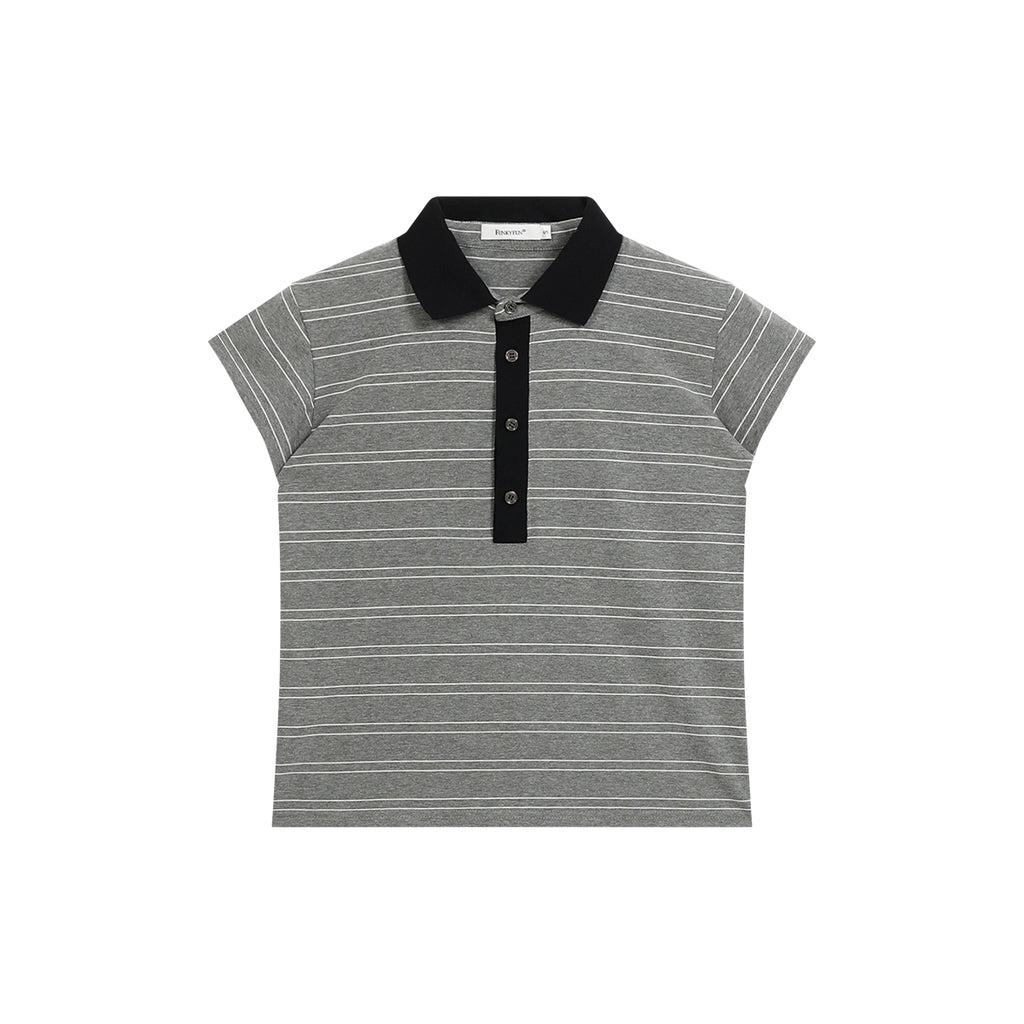 FUNKYFUN Stylish Simple Classic Striped POLO Short Sleeve Tee