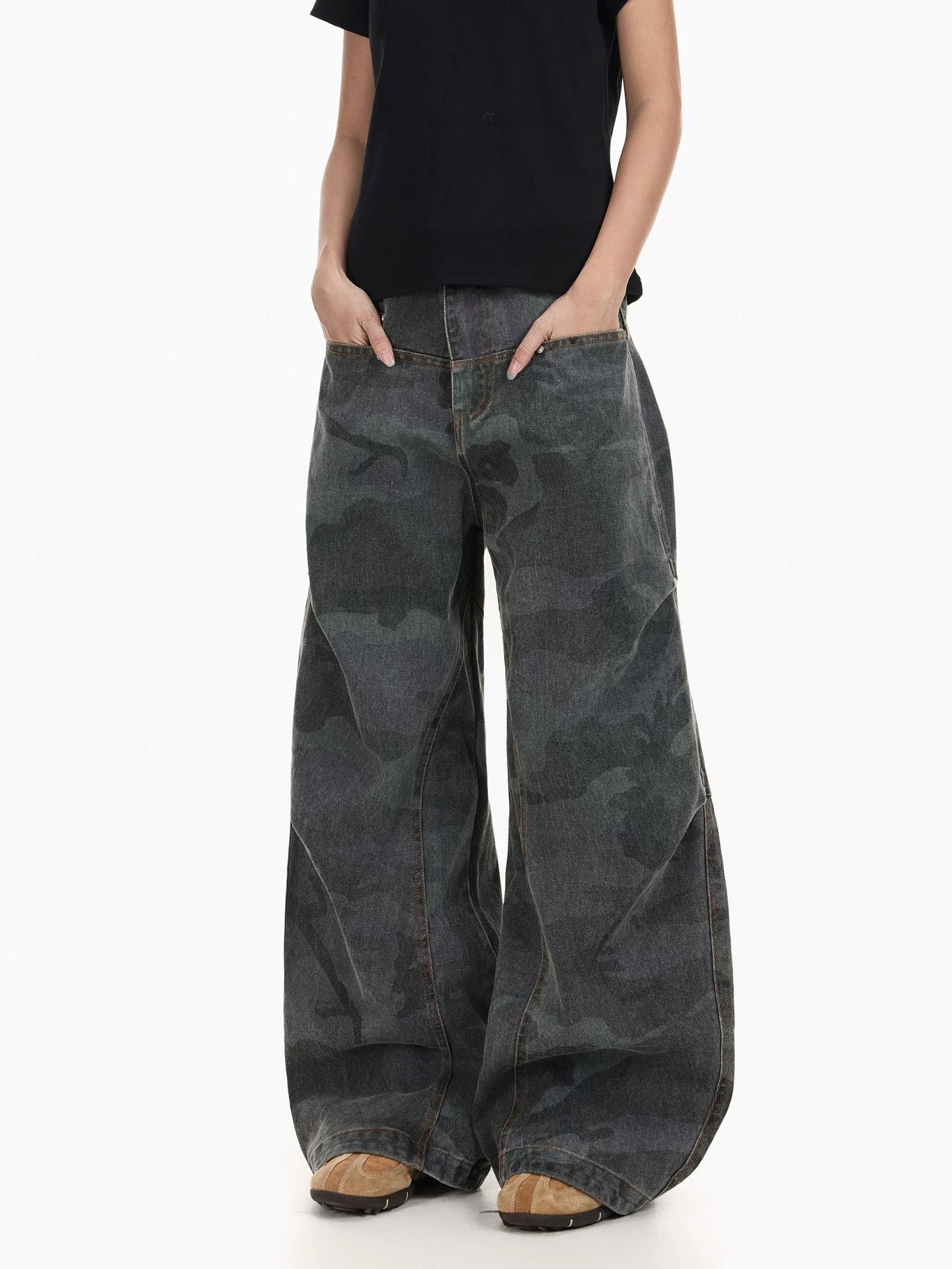 BTSG retro structure camouflage wide-leg baggy pants