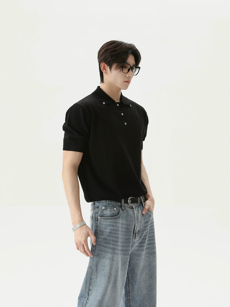 TURNTIDE Vintage Niche Simple Polo Collar Loose Tee
