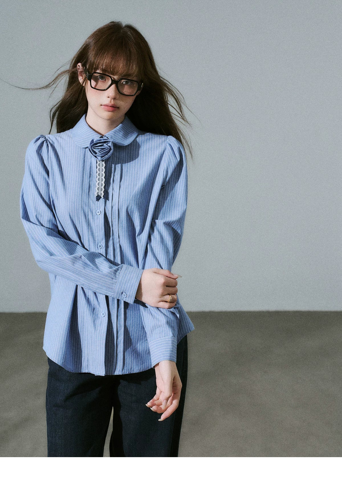 LOST FOREST Casual Flower Long-sleeved Shirt