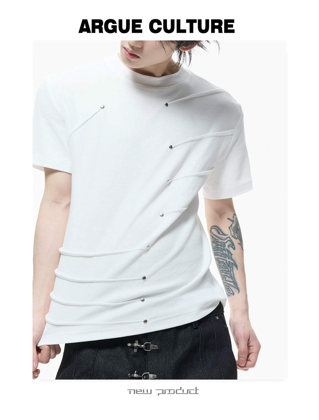 ArguECulturE Rivet Round Neck Straight Shoulder Slim Tee