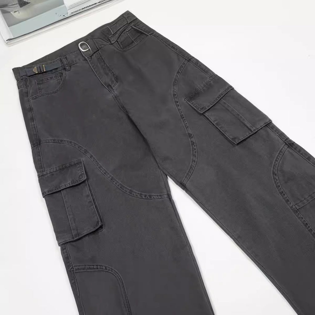 11KN Retro Three-dimensional Large Pocket Straight Slacks