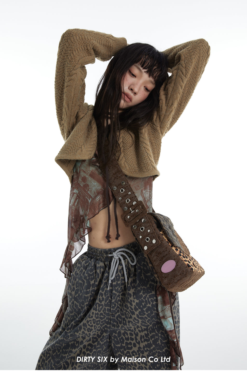 DirtySix "rahrah! Jaguar!" Ah Leopard messenger cow fur bag