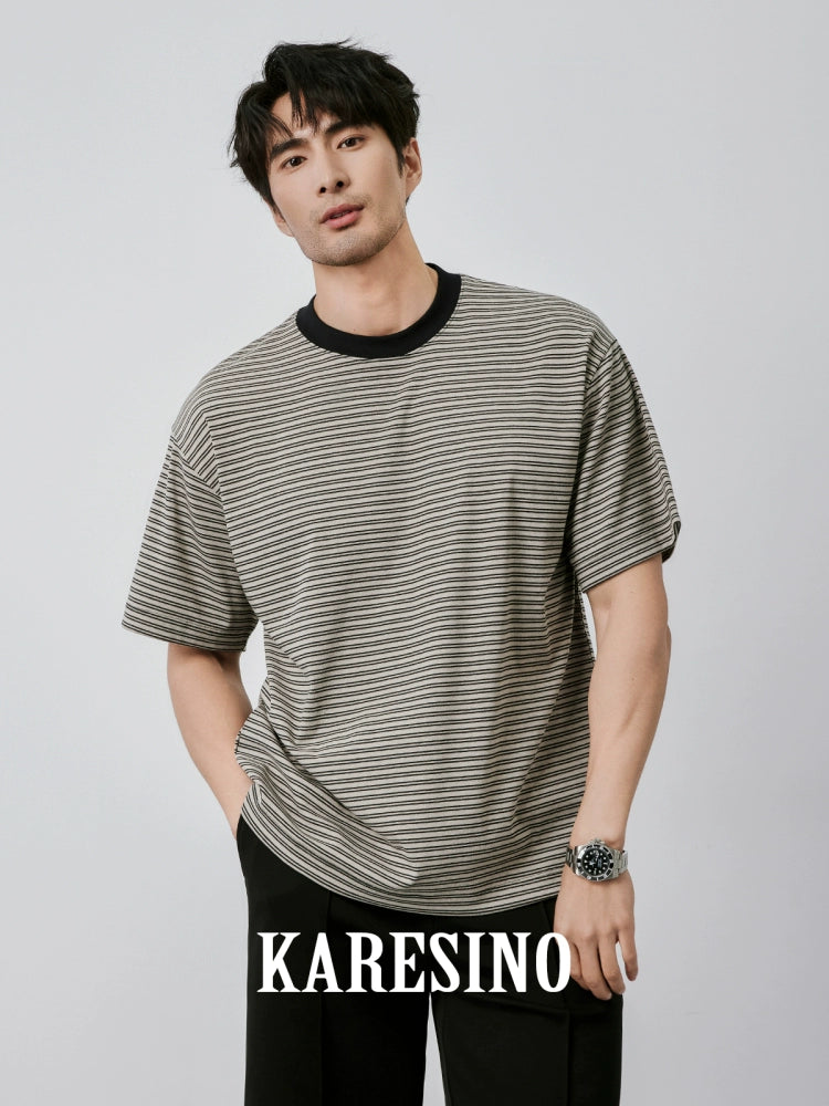 KARESINO Contrasting Striped Casual Round Neck Tee