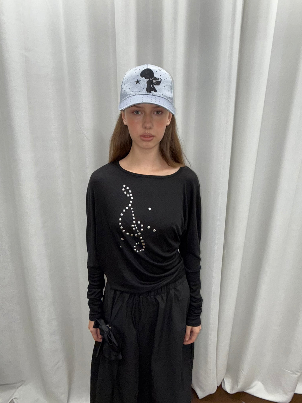 TheNewYouthPark Star Print Satin Polka Dot Hat