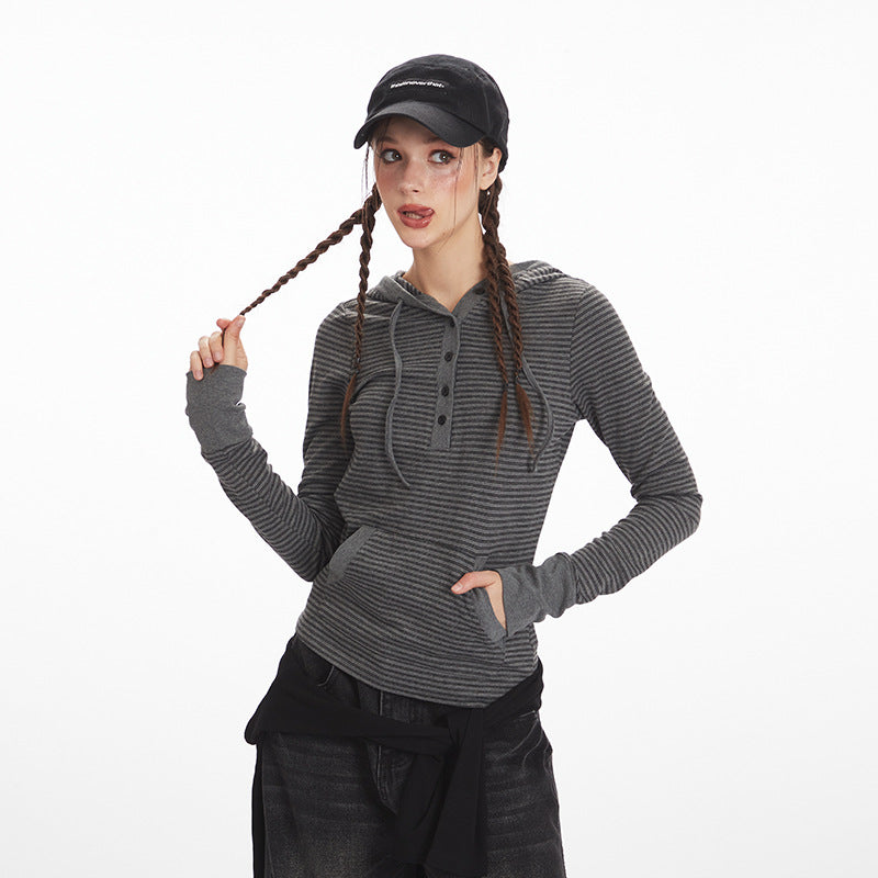 Nariele Striped Slim Fit Hooded Long Sleeve