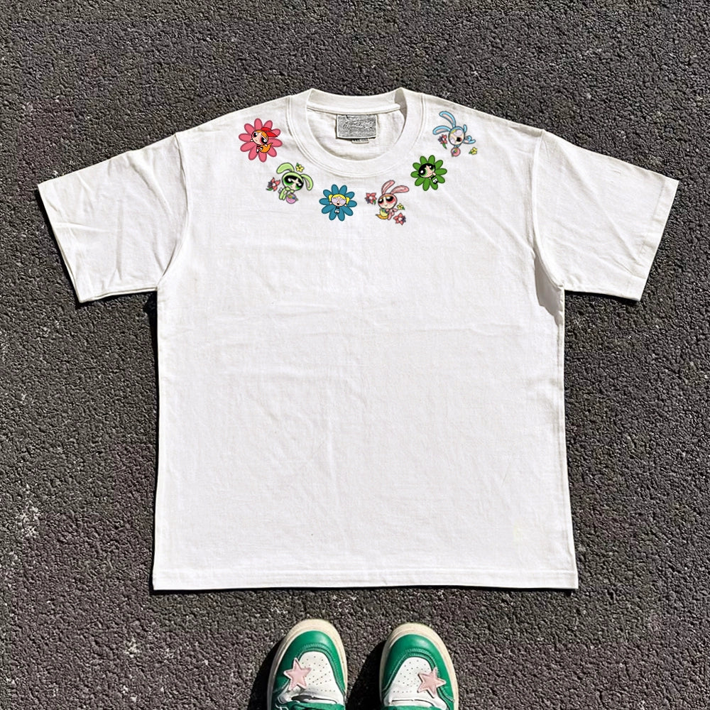 Wang Youbing Studio! Powerpuff Neckline 220g 100% Cotton Tee