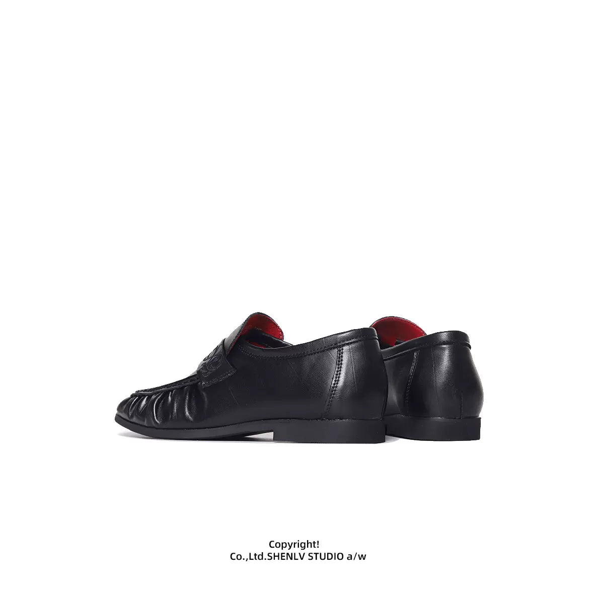 SHENLV STUDIO Pleated Niche Embroidered Casual Leather Shoes