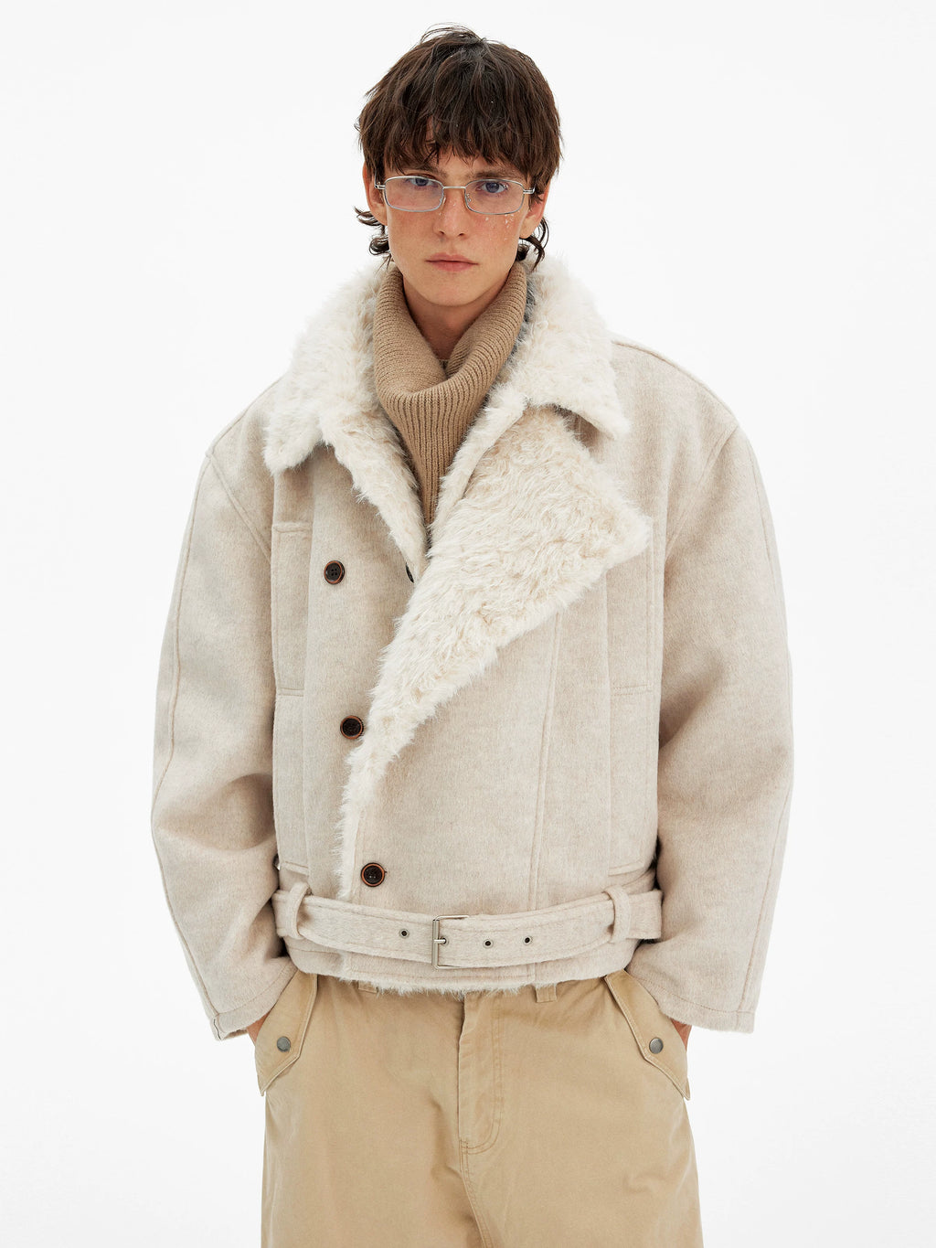 MADWITCH Vintage Premium Double-breasted Fur Collar Cotton Jacket