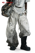 PERSONSOUL Inkjet Smudged Drawstring Jeans