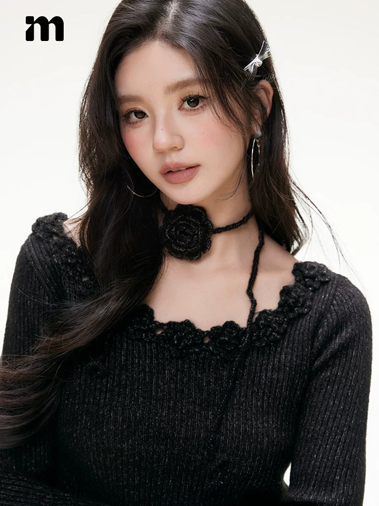 Imone U Neckline Three-dimensional Rose Decorative Long Sleeve