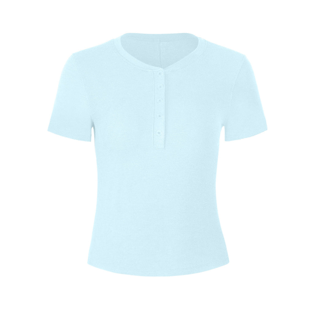 Athena Lulu Ribbed Button Naked Breathable Yoga Suit Tee