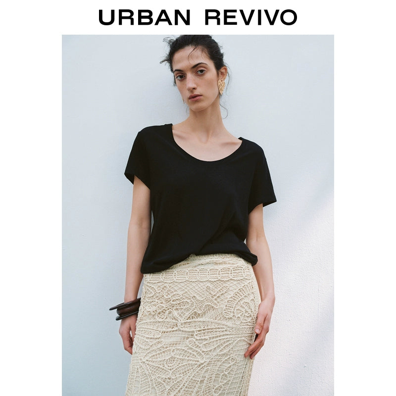 URBAN REVIVO Casual Versatile U-neck Tee