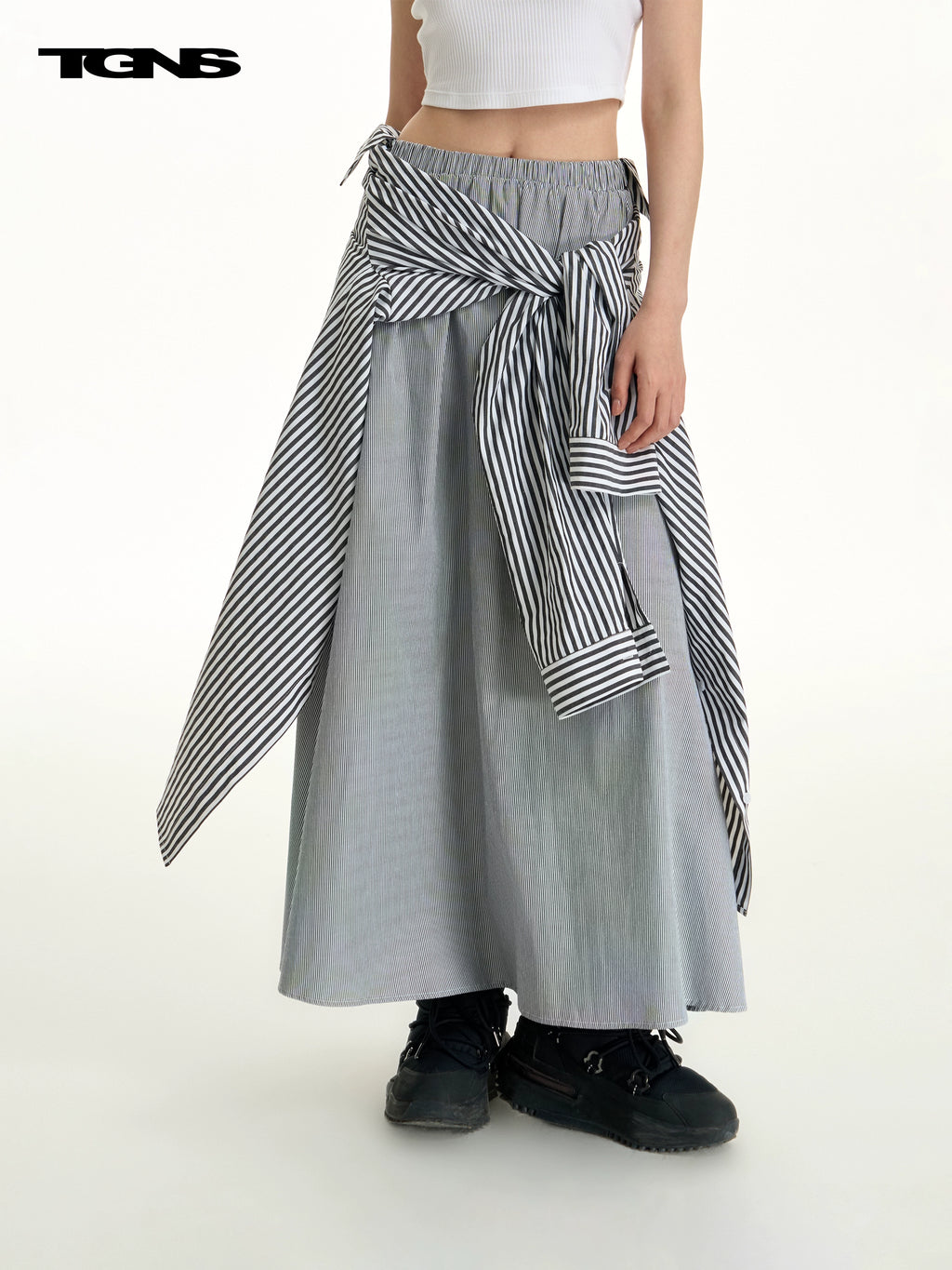 TGNS Striped Shirt Spliced Skirt