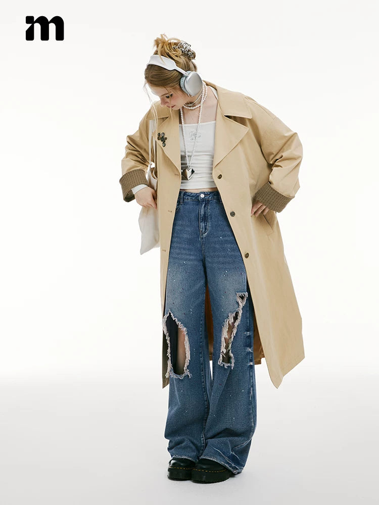 Imone Retro Lapel Splicing Trench Coat Women's Coat