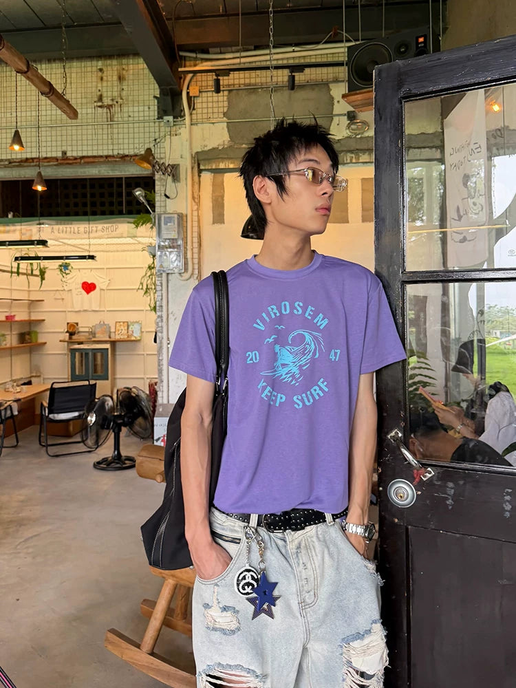 EAHO Letter Print Crew Neck Loose Casual Tee