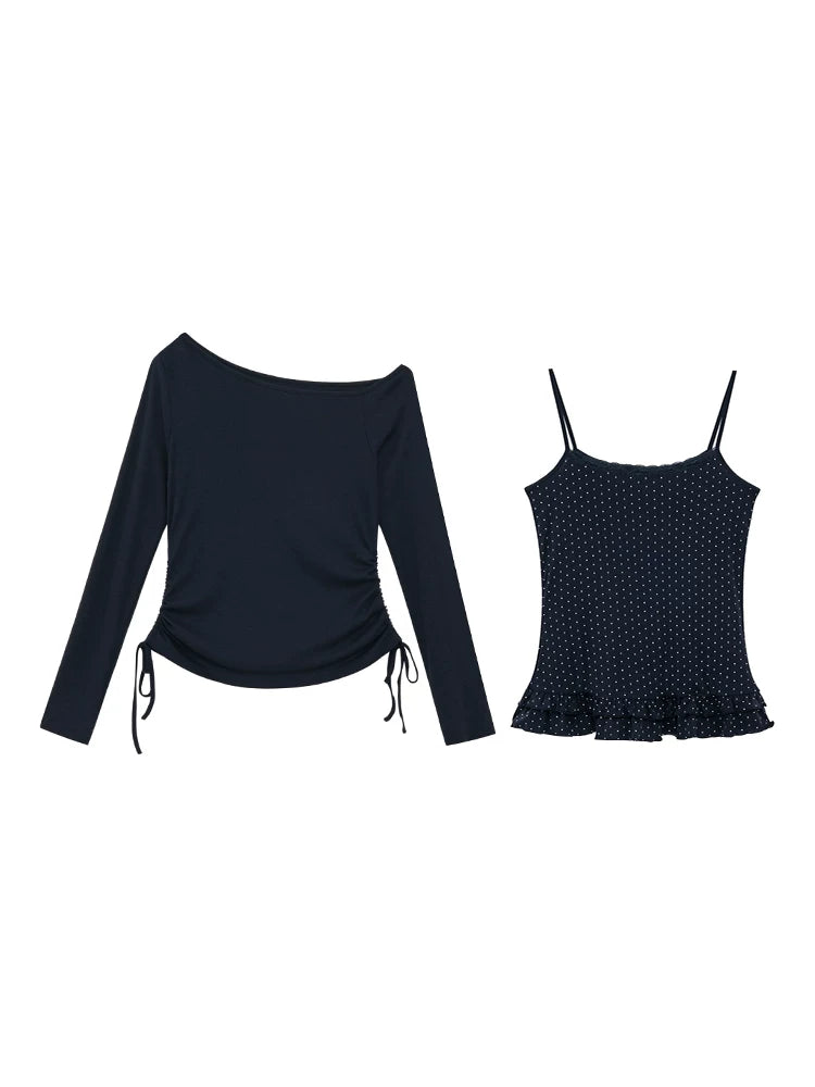 KANO Slanted Shoulder Polka Dot Suspender Real Two-piece Set