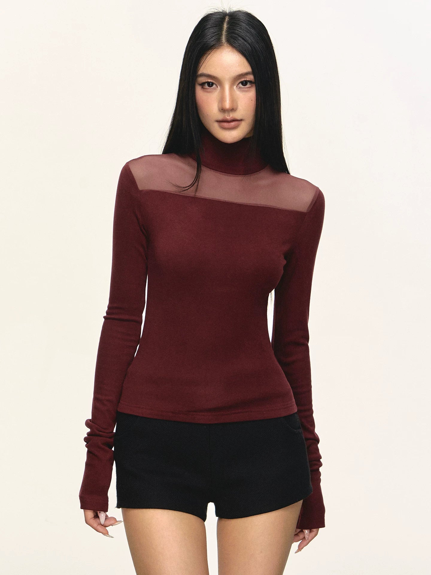 Anna Aneae High Neck Slim Skinny Knitted Bottom Long Sleeves
