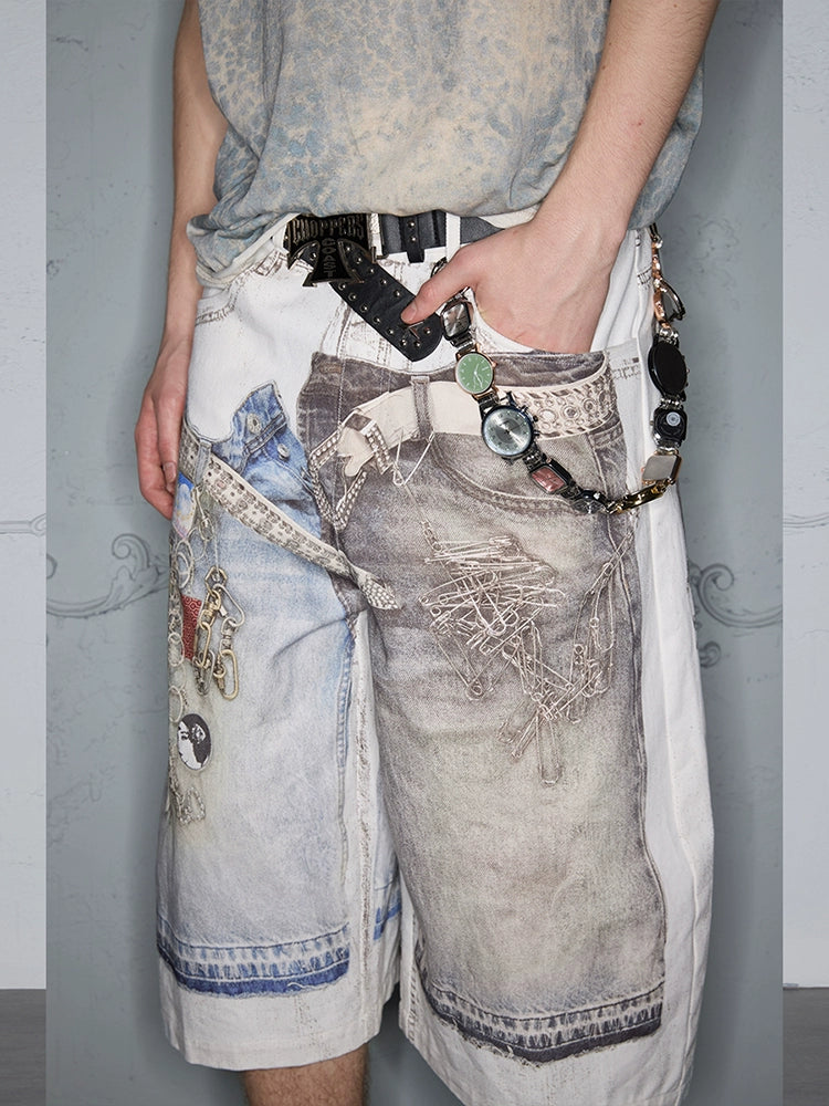 Rocawear Digital 3D Printing Contrast Badge Seven-Point Jeans